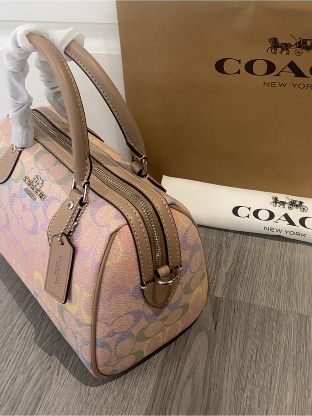 Coach Rainbow Signature Canvas Mini Boston Handbag Crossbody Bag - Picture 7 of 9